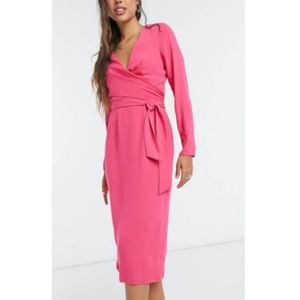 ASOS Pink Wrap Midi Dress